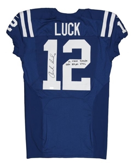 2014 Andrew Luck Game Worn and Signed Indianapolis Colts Road Jersey - 4 Touchdown Game (Panini)